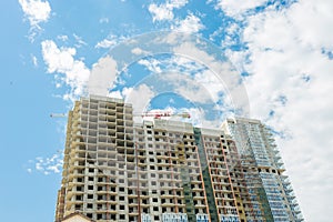 Facade of a multifamily house on blue sky backgrounds