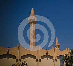 Facade of NDjamena Grand Mosque with minaret, Chad