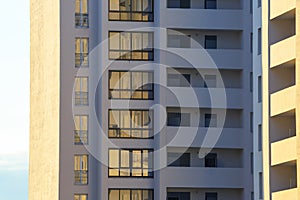 Facade of a new multi-story residential building. architecture and modern construction