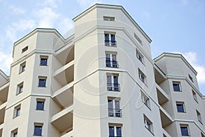 Facade of a new multi-story residential building. architecture and modern construction