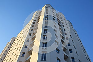 Facade of a new multi-story residential building. architecture and modern construction