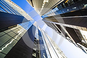 The facade of the new residential high-rise buildings against the sky .