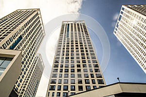 The facade of the new residential high-rise buildings against the sky .