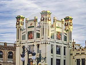 Facade of The North main railway Station, built in 1852 in Valencian Art Nouveau architectural style