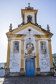 Facade of the Nossa Senhora das Merces Church is a Baroque style Catholic church in Ouro Preto, Minas Gerais, Brazil