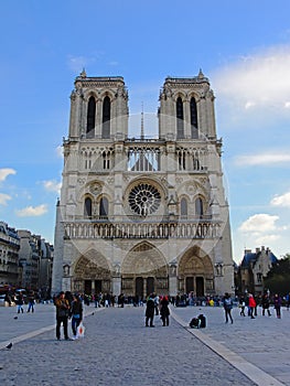 Facade of notre Dame cathedral, Paris, France