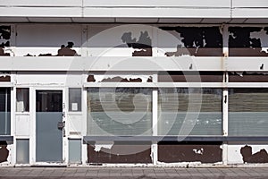 Facade of old abandoned business establishment in Dutch city Lelystad