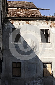 Facade of an old abandoned castle in Aranyosgerend, Transylvania