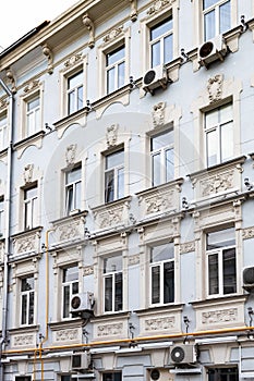 Facade of old apartment house in Moscow