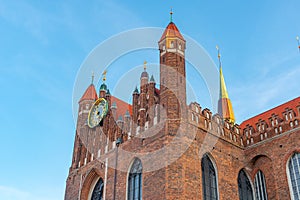 Facade of the old Bazylika Mariacka church in the old town in Gdansk Poland photo