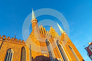 Facade of the old Bazylika Mariacka church in the old town in Gdansk Poland photo