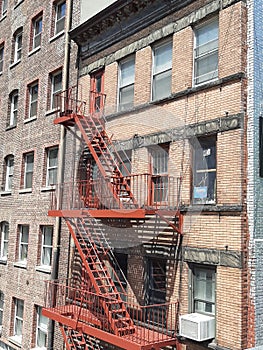 Facade of an old brick building in Manhattan, NYC