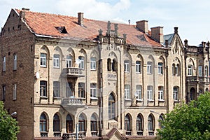 Facade of the old brick house in Vilnius