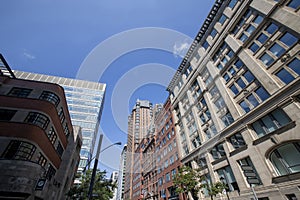 Facade of old building in downtown Montreal, Canada