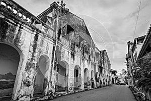 Facade of the old building located in UNESCO Heritage Zone in George Town, Penang, Malaysia