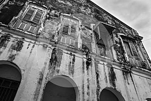 Facade of the old building located in UNESCO Heritage Zone in George Town, Penang, Malaysia