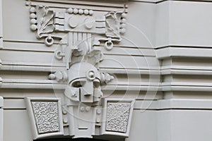 Facade of old building with sculptures in Art Nouveau style Jugendstil