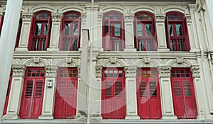 The facade of old buildings in Singapore