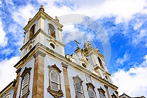 Facade of an old church built in the 18th century in baroque and colonial style