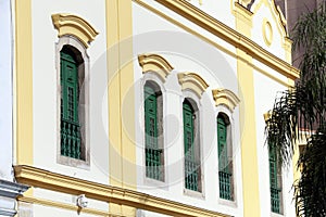 Facade of old church in colonial style, Sao Paulo, Brazil