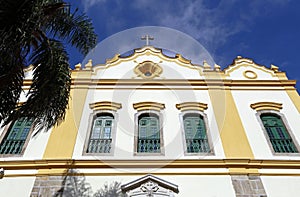 Facade of old church in colonial style, Sao Paulo, Brazil