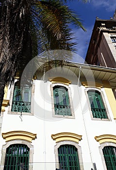 Facade of old church in colonial style, Sao Paulo, Brazil