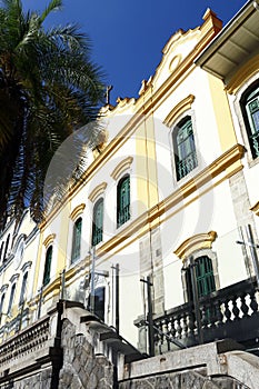 Facade of old church in colonial style, Sao Paulo, Brazil