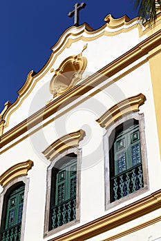 Facade of old church in colonial style, Sao Paulo, Brazil