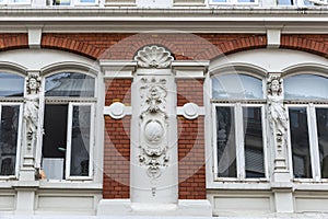 Facade of an old classic building in Hamelin, Germany