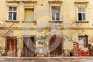 Facade of the old dilapidated house