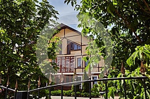 Facade of a old European suburban restaurant building