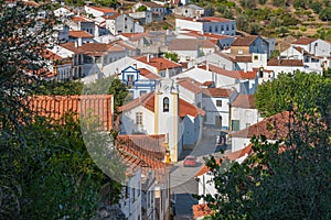 Facade of old historic buildings in Belver village, Portugal