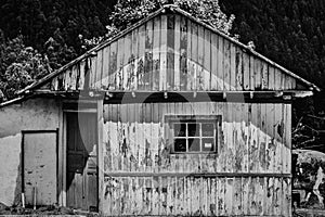 Facade of old house black and white
