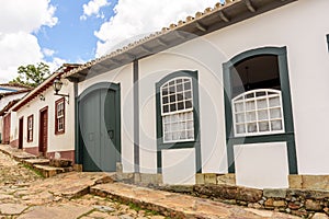 Facade of old house in colonial architecture in the city of Tiradentes
