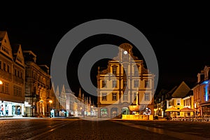 The facade of the Old Mint, Alte Muenze in Speyer in Germany at night