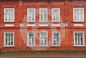 Facade of old red brick house