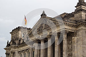 Facade of old Reichstag building in Berlin