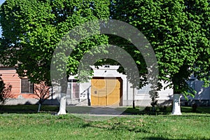 Facade of an old and renovated house building, a farmhouse in Banatsko Novo selo banat, Voivodina, in Serbia,