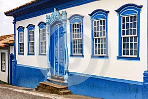 Facade of old street and houses in colonial style