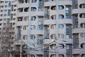 Facade of an old stylish apartment building from the 80`s