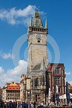 The facade of the Old Town Hall Clock Tower Prague Czech Republic