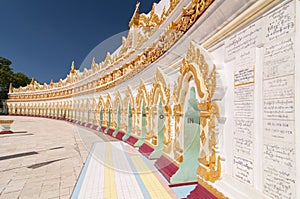 Facade of the old Umin Thounzeh, Umin Thonse or U Min Thonze Pagoda, Sagaing Hills near Mandalay, Myanmar