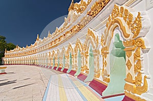 Facade of the old Umin Thounzeh, Umin Thonse or U Min Thonze Pagoda, Sagaing Hills near Mandalay, Myanmar