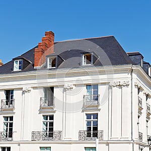 Facade of old urban house in Nantes city