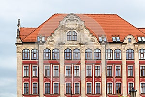 Facade of old urban palace in Wroclaw city