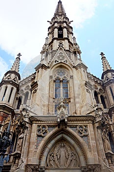 The facade of one of the churches of Barcelona in the Eixample district.