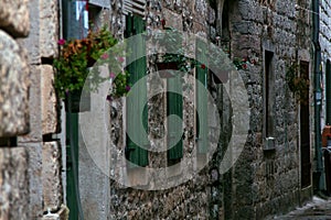 The facade of one of the houses in the old town of Kotor.