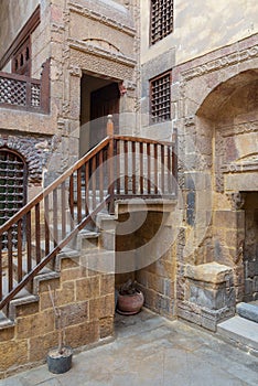Facade of ottoman historic Beit El Set Waseela building Waseela Hanem House, located in Darb Al-Ahmar district, Old Cairo, Egypt photo