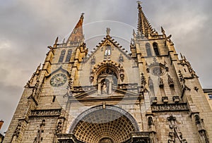 Facade Outside Steeples Saint Nizier Church Lyon France photo