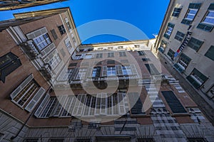 The facade of the Palace of Cattaneo della Volta in the historic center of Genoa, Italy